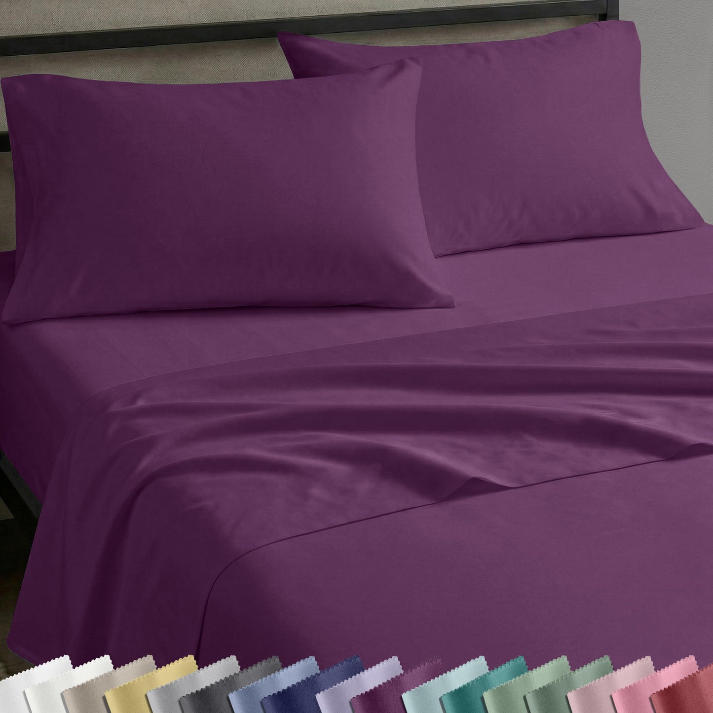 California Design Den Queen Bed Sheets Set - Natural 100% Cotton Sheets, Soft Sateen Weave, Fully Elasticized Deep Pockets, Breathable and Durable Bedding - Purple Passion