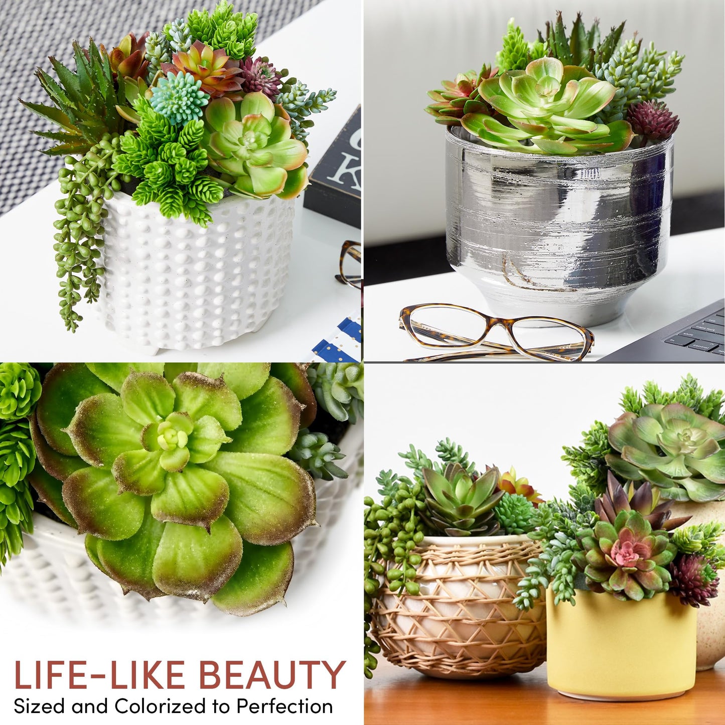 Succulents Plants Artificial 14 Pcs Realistic Premium Fake Succulents Faux for Indoor Outdoor UV Resistant DIY Home Office Decor