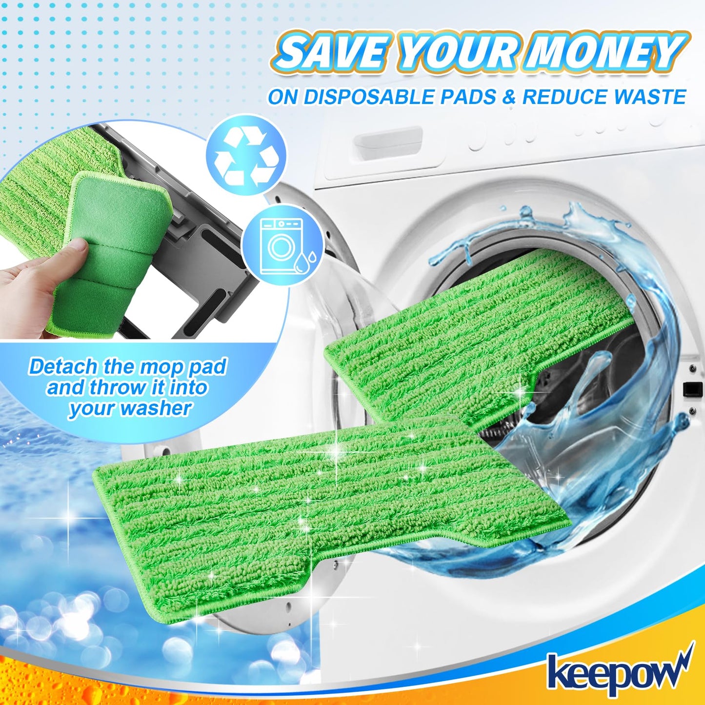 KEEPOW Reusable Mop Pads Refills, Mop Replacement Pads Compatible with Shark Vac Mop VM252 VM180 VM401 VM200 VC205 VM250 QM250 VM190, Hardwood Floor Mop Pad with Upgraded Dirt Chamber (1+2+3 Pads)