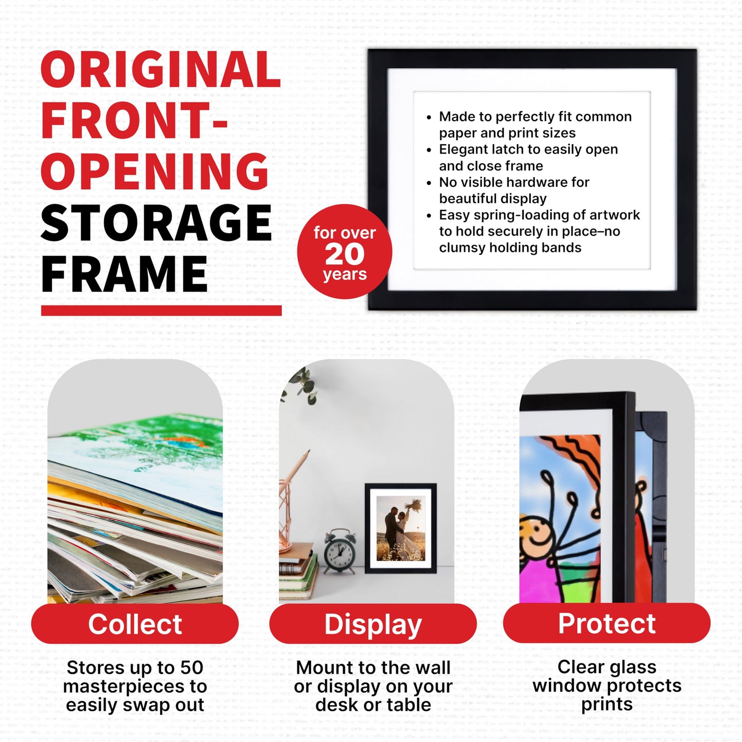 Dynamic Frames Li’l Davinci Art Cabinet, Stores up to 50 Pieces of 8.5 x 11 inch Art, Outer Wooden Frame Dimensions 11.75 x 14.75 inches, Changeable Kids Art Frame, Front Opening, Black