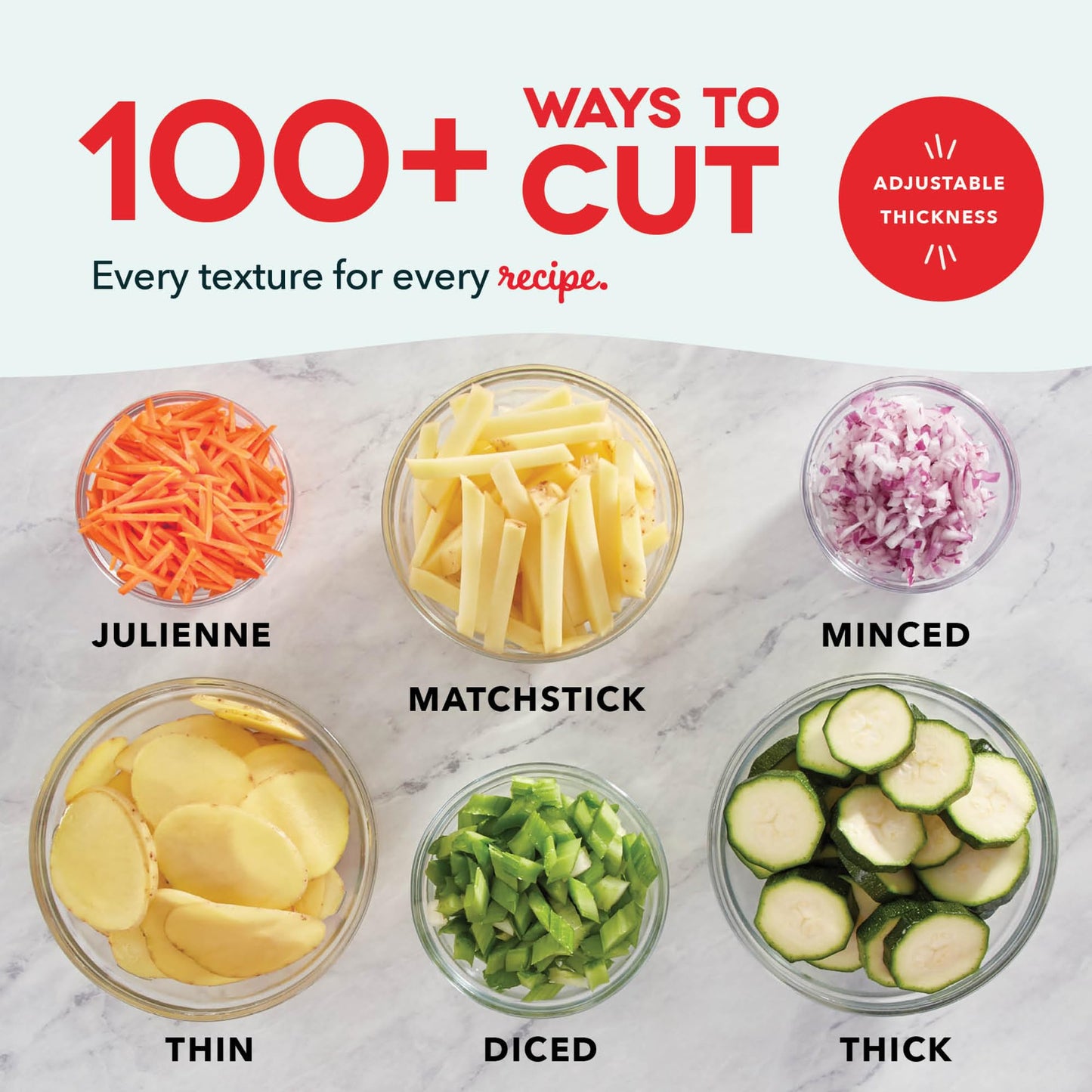 Dash Safe Slice® Mandoline - Compact, Foldable Food Slicer - Slice, Dice, Julienne & More - Perfect for Quick Food Prep - Recipe Guide Included - Aqua