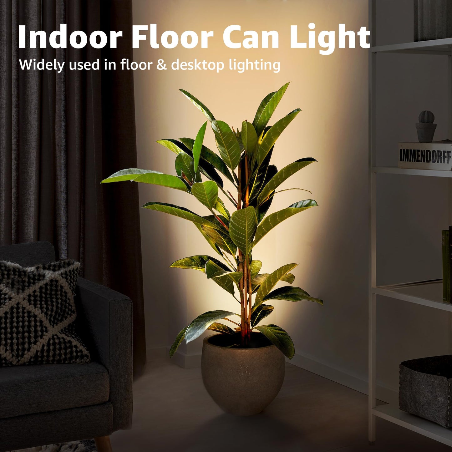 SUNVIE 2 Pack Up Lights Indoor Floor Can Light, Uplighting Indoor Spotlight Accent Lighting with 2700K GU10 LED Bulbs, 5W Uplights Floor Spot Light for Home Plant, 5.9 FT Plug Cord & Foot Switch