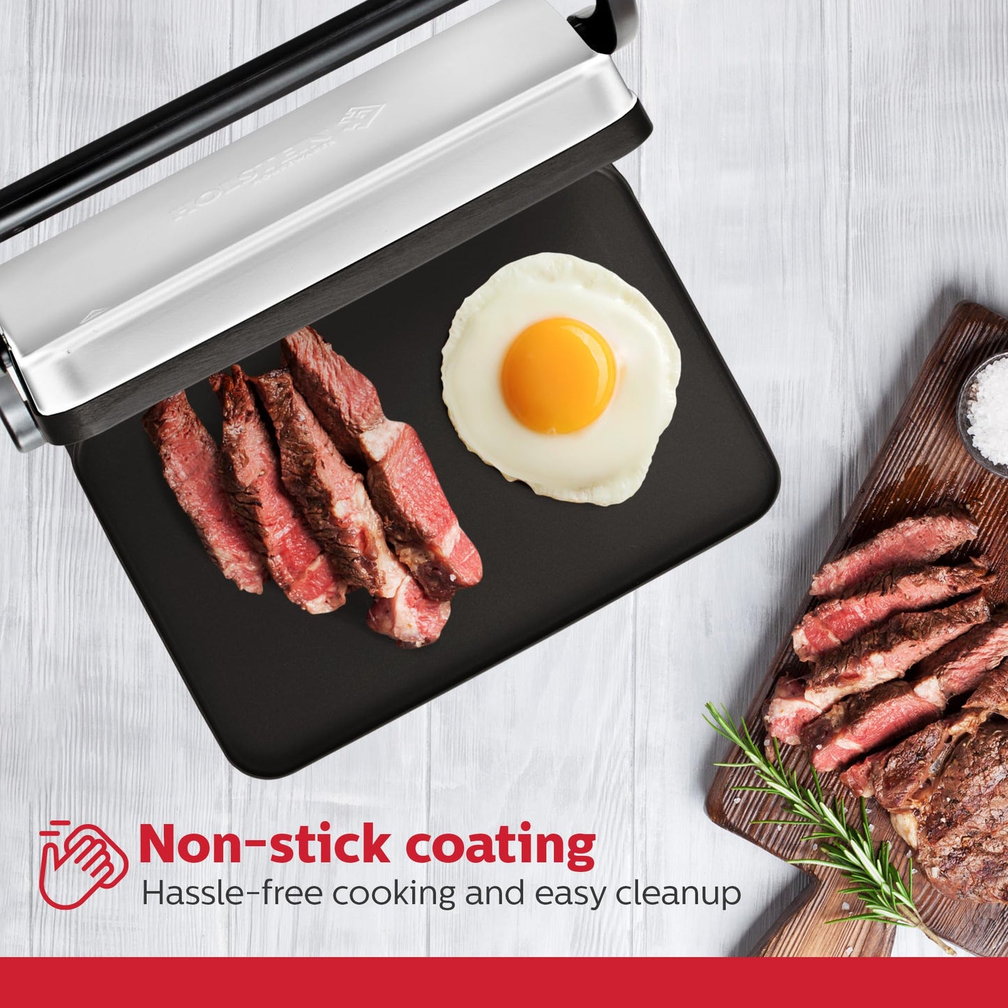 Holstein Housewares Electric Griddle for Toasting Sandwiches, Various Snacks - Black/Stainless Steel (260 x 170mm)