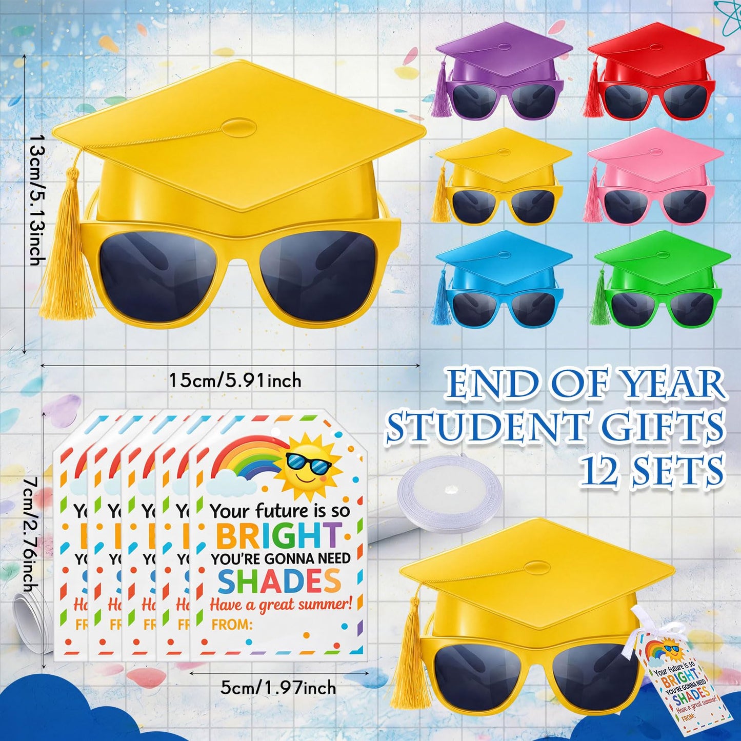 Weewooday 24 Pcs 12/24 Pcs End of School Year Gifts, Kids Graduation Sunglasses, 2026 Pre K Graduation Gifts, Future Is Bright Tags