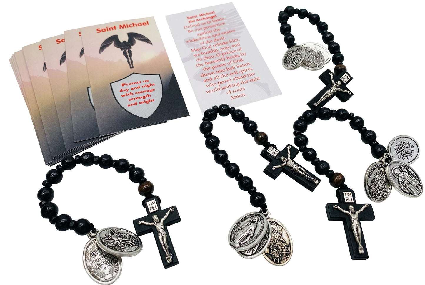 Westmon Works St Michael Wooden Pocket Rosary Saint Bulk Set with Holy Prayer Cards, Pack of 12