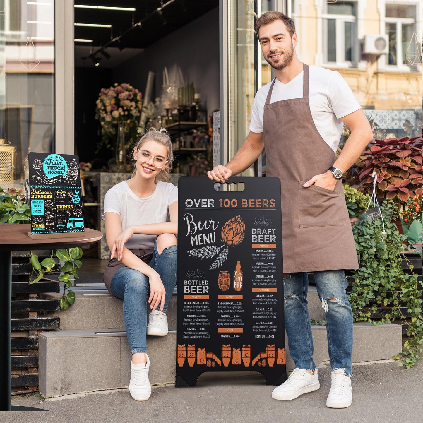 BIHAIT 16x32 Double-Sided A-Frame Chalkboard Sign with 8x12 Chalkboard, Liquid & Solid Chalk Markers, Wedding & Event Signage