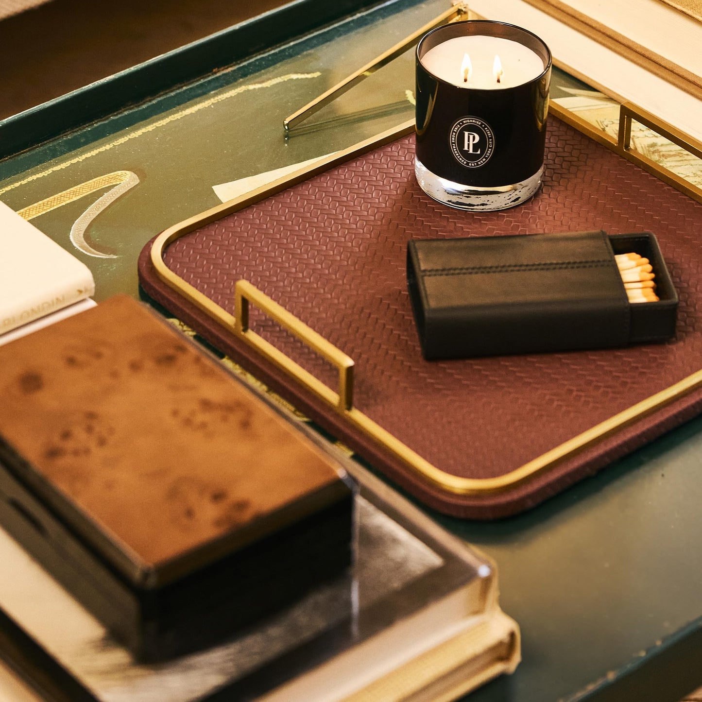 Preston Lane Mayfair Handmade Leather Matchstriker – Decorative Matchbox Holder with Built-In Striker, Stylish Coffee Table & Mantle Accent, Ink