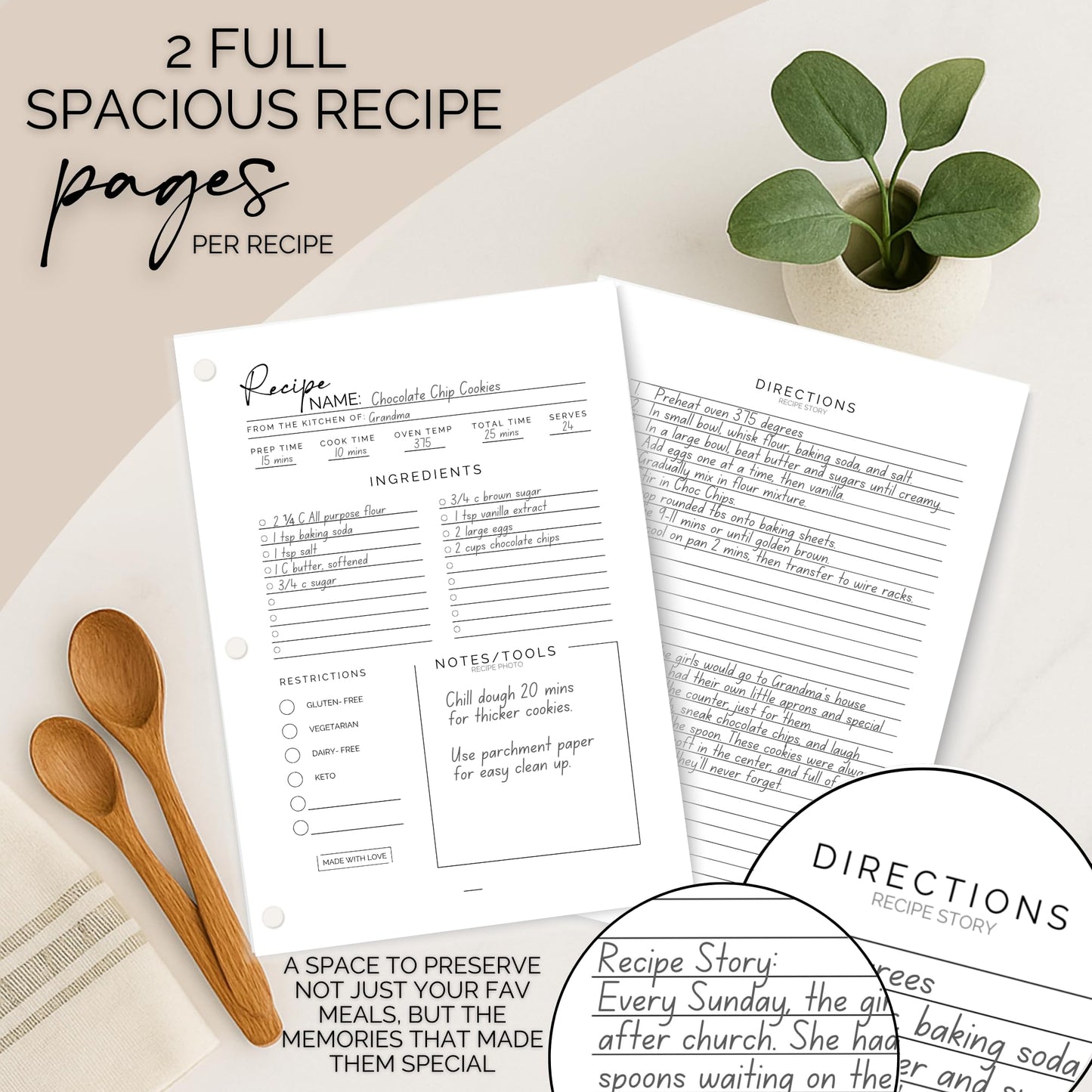 Bloom & Haven Recipe Book to Write in Your Own Recipes | Waterproof Recipe Book | Beautiful Blank Cookbook to Organize Your Recipes | Perfect Family Recipe Journal (Green)