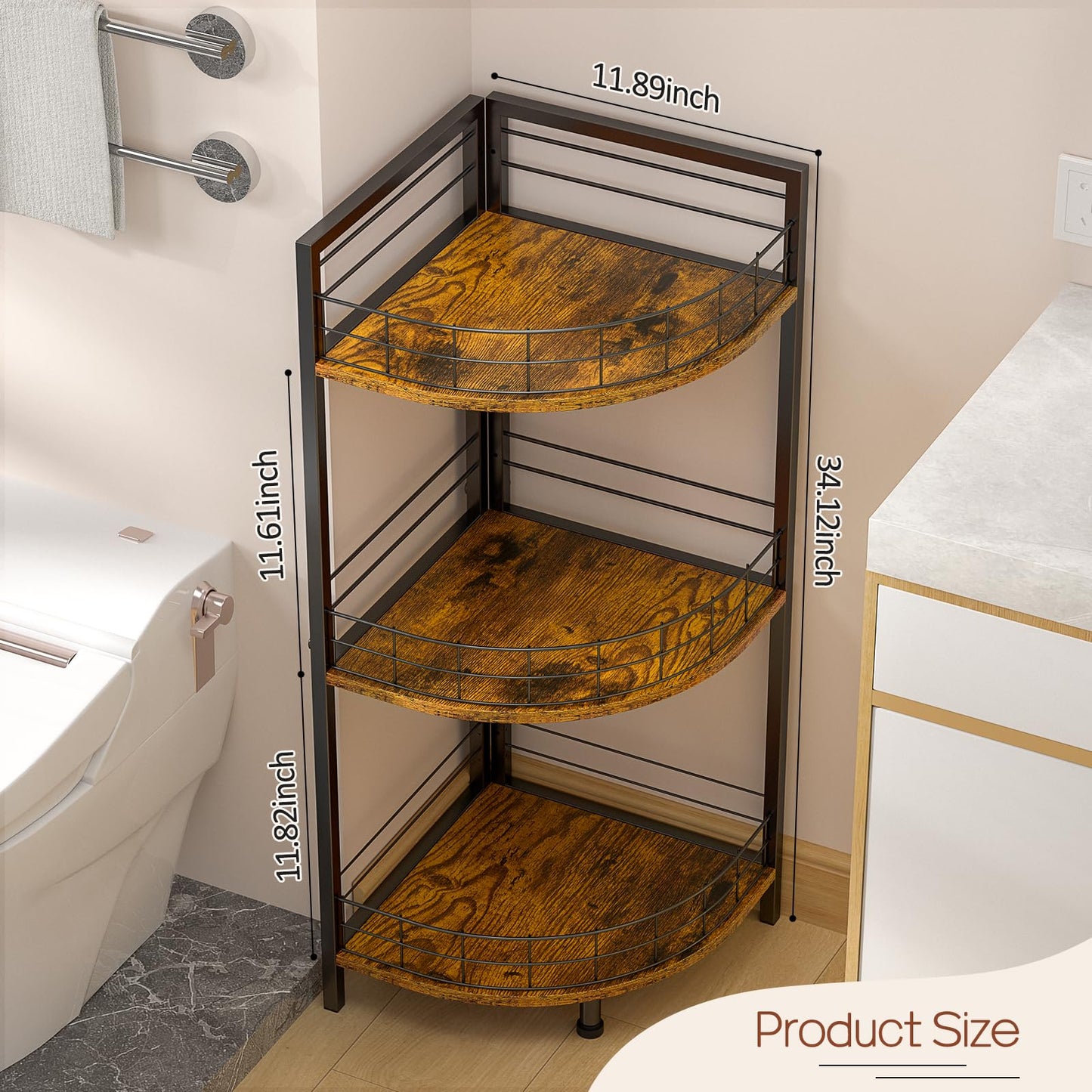 DAOUTIME Bathroom Standing Shelf, 3 Tier Corner Stand, Free-Standing Shelf Units, Triangular Curved Corner Shelf Stand for Small Space, Ideal for Bathroom,Kitchen,Vanity Storage and Organizer