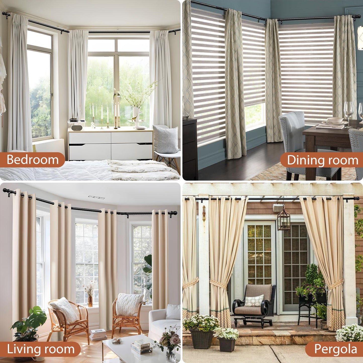 Bay Window Curtain Rods, 1 Inch Heavy Duty Metal U Shaped Corner Curtain Rod, 59-184” Adjustable Curved Curtain Rod for Bay Window Black
