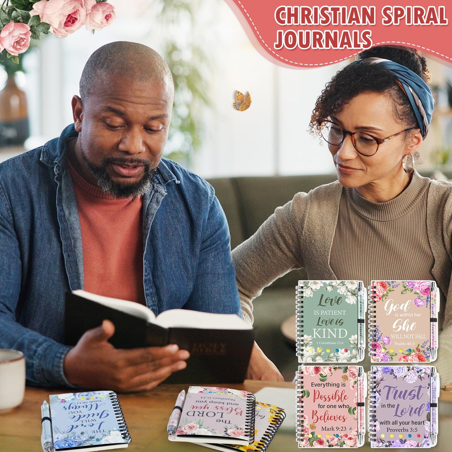 Piuaeue 48 Pcs/24 Set Christian Prayer Journal Spiral Notebooks Bulk with Pens Prayer Journal Religious Bible Verse Mothers Day Holy Week Spiral Notebook for Women Men Church Member Teacher