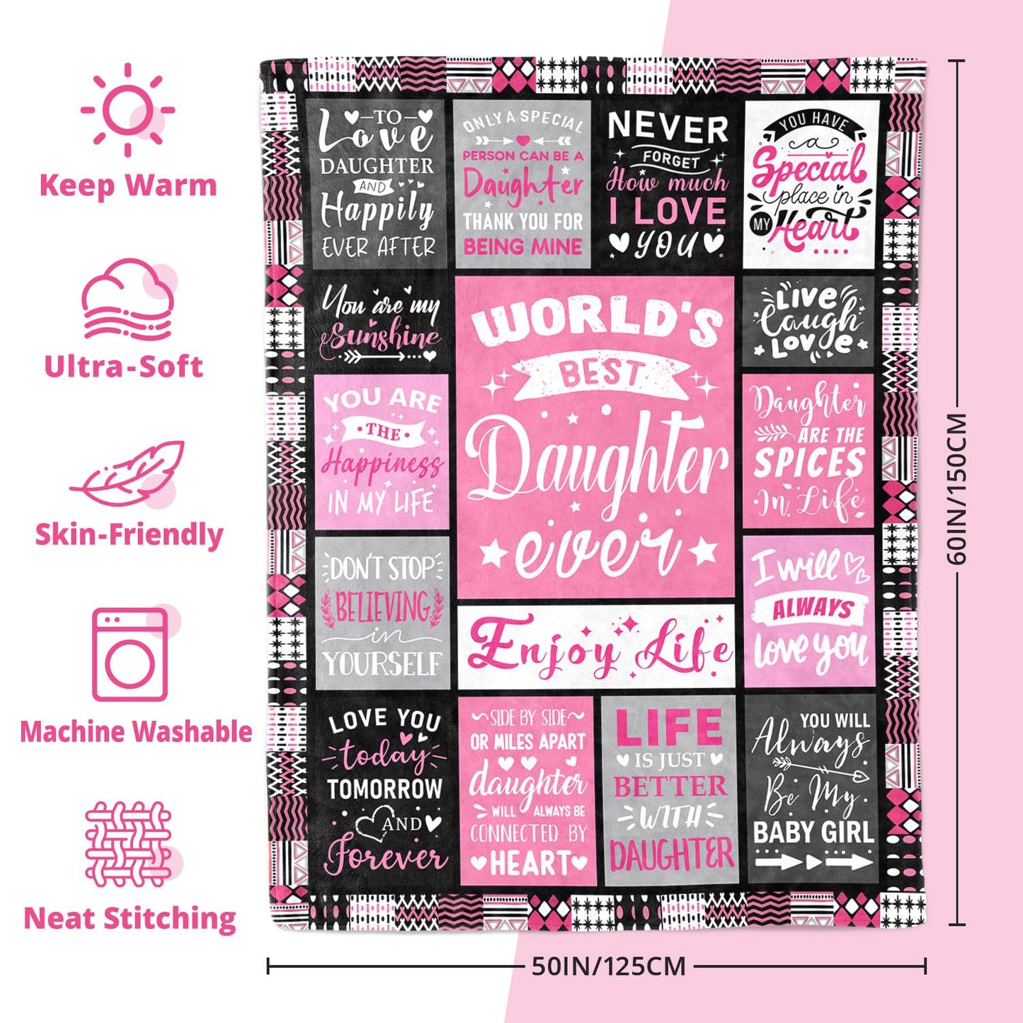 PVDSAVE Daughter Birthday Gifts from Mom Dad - World's Best Daughter Ever Gifts - Teen Girl Gifts Trendy Stuff - Graduation Presents for Daughters - Daughters Life Blanket 50"x60"