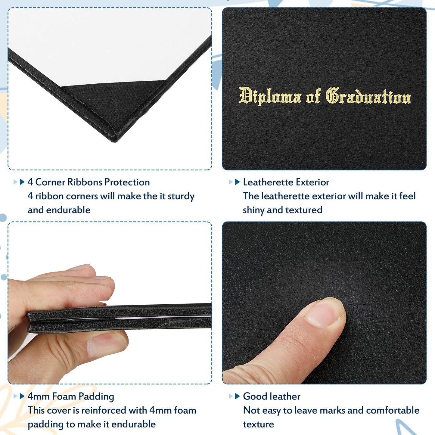 12 Pack Graduation Diploma Holder 8.5 x 11 Inch Black Padded Diploma Cover Embossed Certificate Holders Bulk for High School University Grad