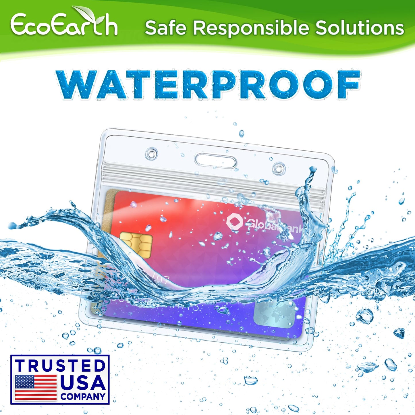 EcoEarth - Horizontal Card Protector w/Soft Edge - Sealable Fits 3.5x2.25 Inch Insert, Clear, 250 Pack - Waterproof ID Badge Holder - Plastic Name Tag Holder Bulk