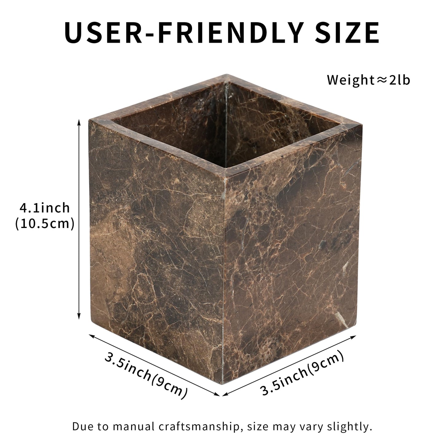LWALMS Marble Makeup Brush Holder - Brown Candle Toothbrush Cup for Bathroom Accessories, Decorative Pencil Organizer for Office Desk Aesthetic, Stone Utensil Container for Kitchen Countertop
