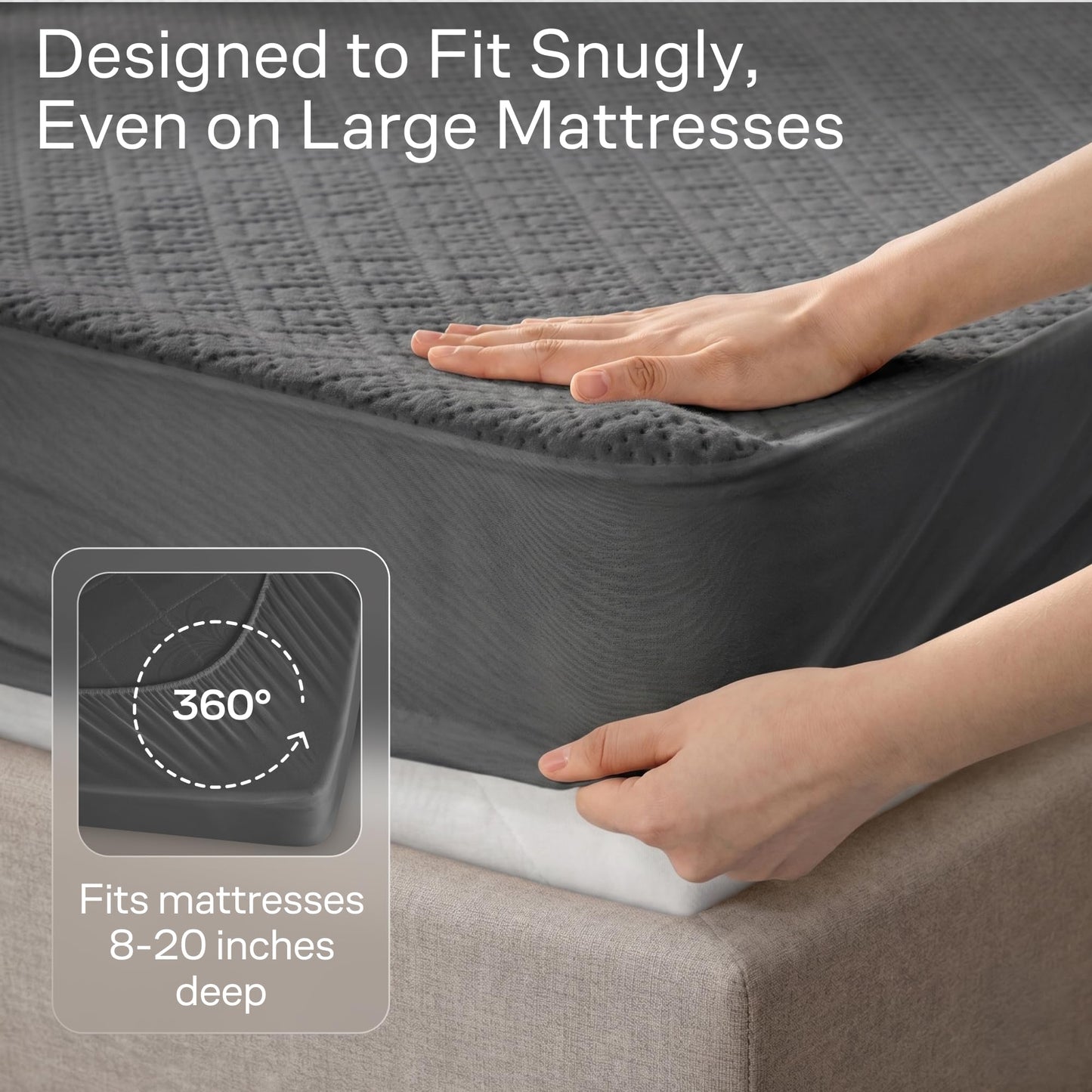 100% Waterproof King Mattress Protector - 360 Pad Protection Against Spills, Stains & Accidents for Parents & Pet Owners - Noiseless & Cooling Viscose Made from Bamboo (Gray)