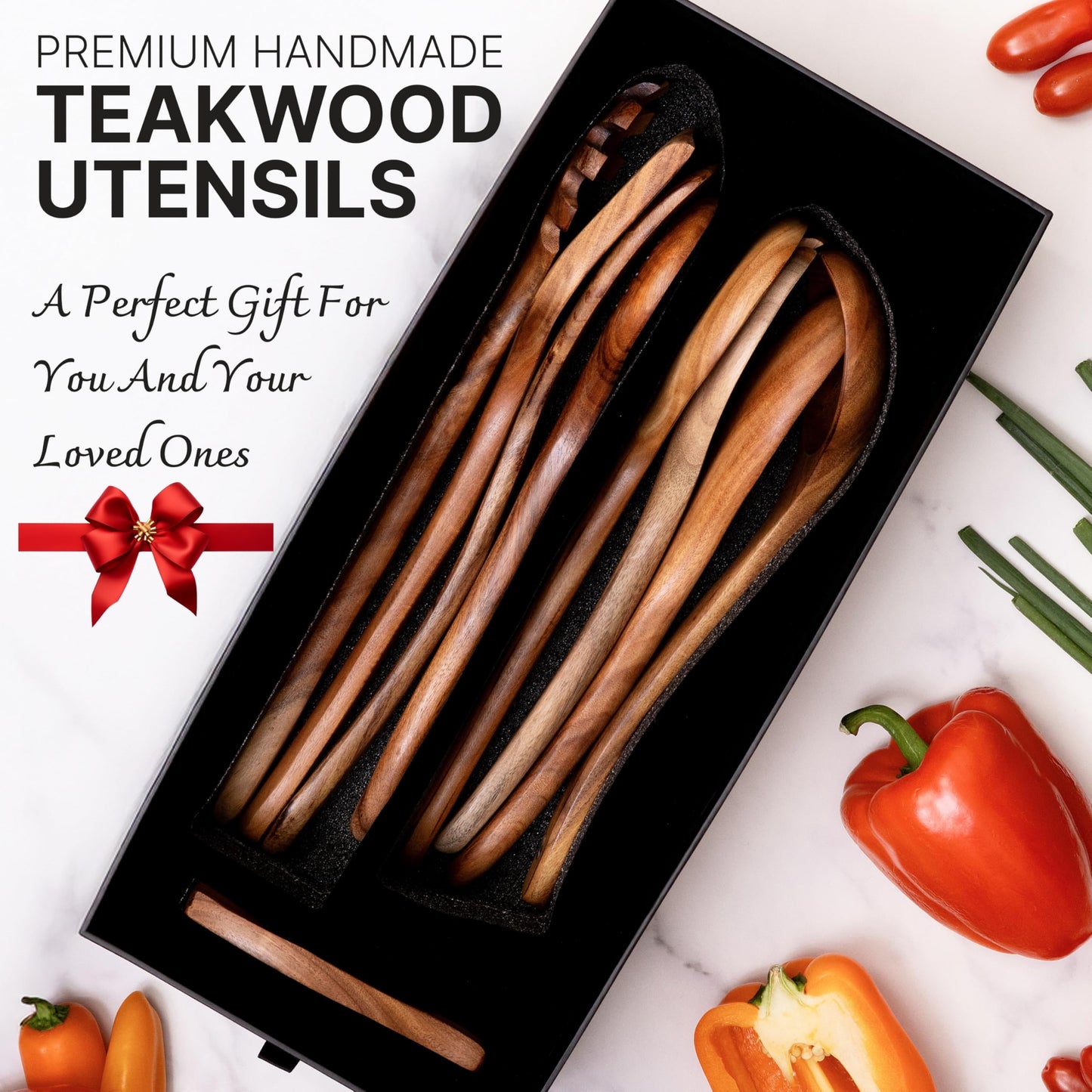 Wooden Kitchen Utensil Set, 9-Piece Teak Wood Cooking Spoons-Heat-Resistant, Non-Scratch, Durable Kitchen Tools, Perfect Cooking Gift