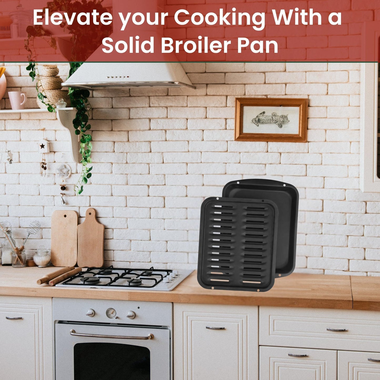 Broiler Pan for Oven Nonstick 16.75” x 13” Ceramic Coated - Broiling Pan for Oven Withstands Heat up to 550° F - Heavy Duty Broil Pans and Rack Circulate Heat and Drain Fat (Black)