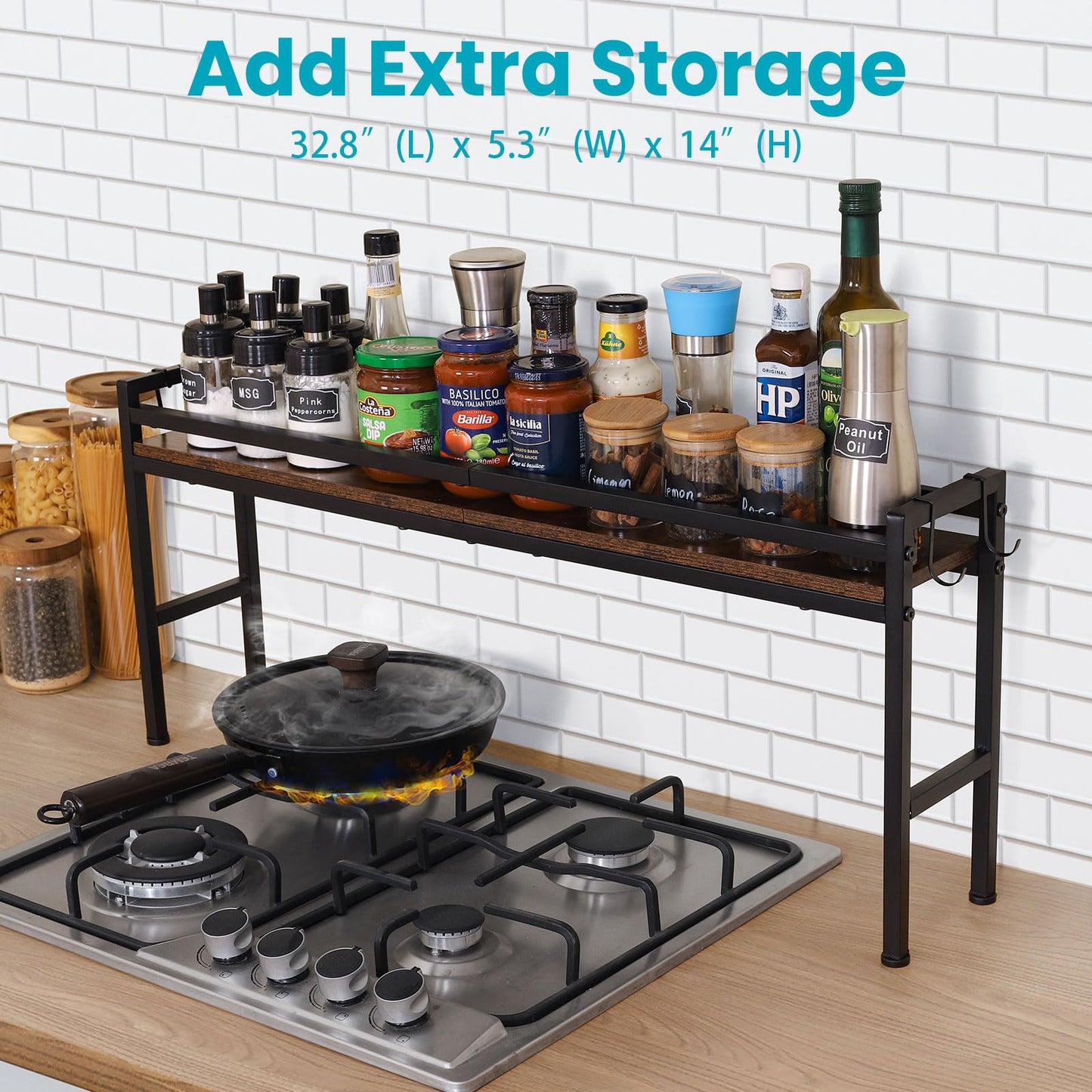 weslinkeji Spice Rack Shelf for Kitchen Stove，Stove Top Shelf with 4 hooks Extra Storage Countertop, Seasoning Organizer,Kitchen Organizers and Storage