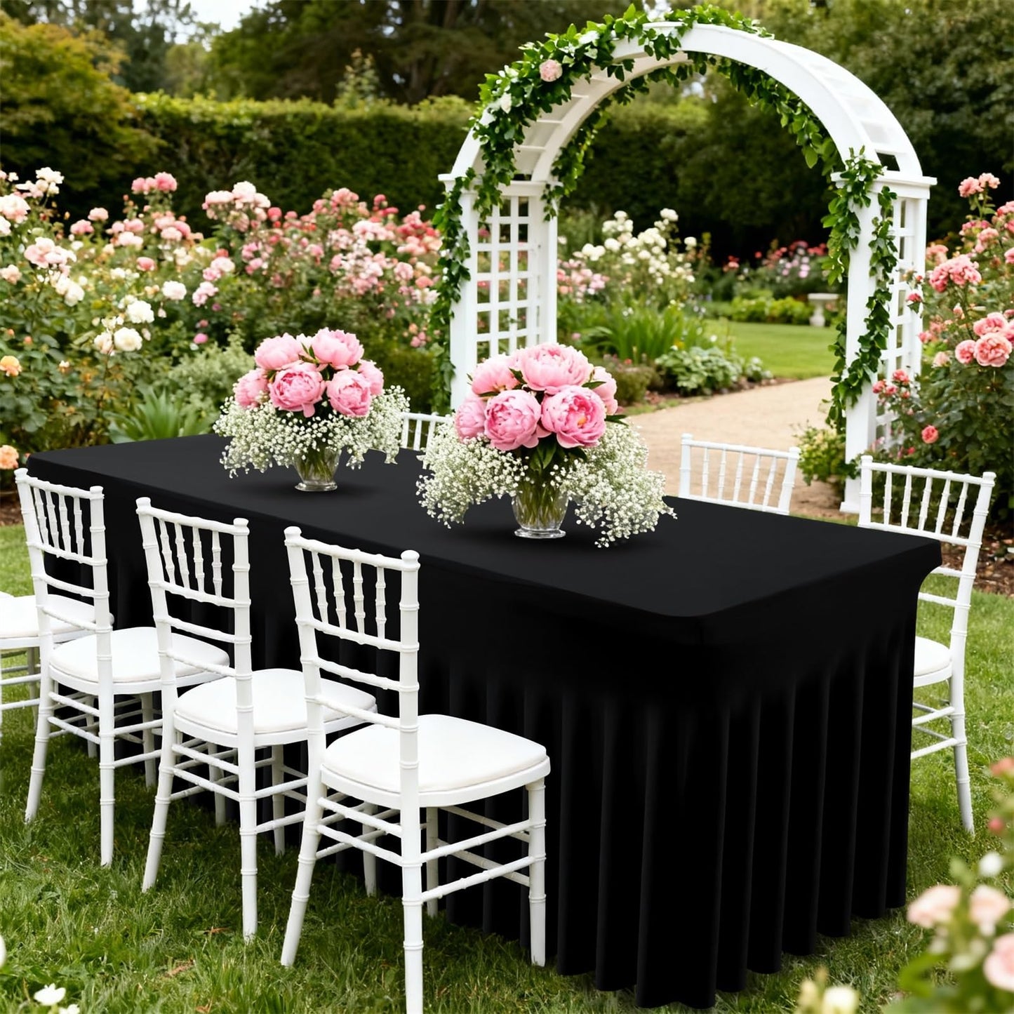 Moosfor Spandex Fitted 6FT Rectangle Tablecloth 2 Pack, Elastic Stretch Wrinkle Resistant Table Skirt, Washable Reusable Table Cover for Wedding, Banquet, Party, Events (Black, 72Lx30Wx30H Inch)