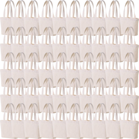 10×8×3 Inch - Small Canvas Tote Bags for Kids Mini Gift Bulk for Painting DIY Arts & Crafts Thick Fabric Bland Bags (50, Beige)