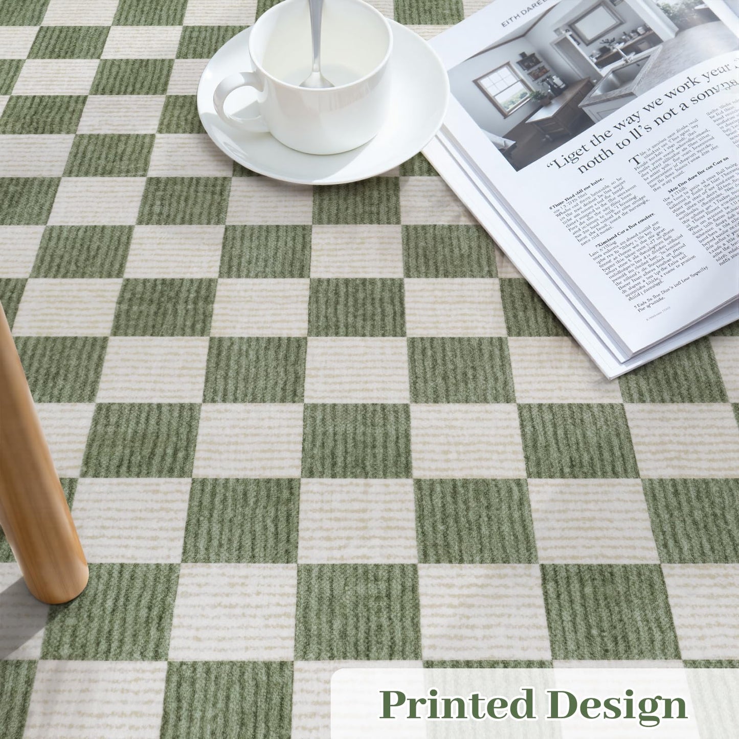 Machine Washable 5x7 Area Rugs for Living Room Checkered, Non Slip Soft Low Pile Farmhouse Geometric Modern Neutral Playroom Boys Rugs for Bedroom, Large Carpet Rugs for Dining Room(Sage Green,5'x7')