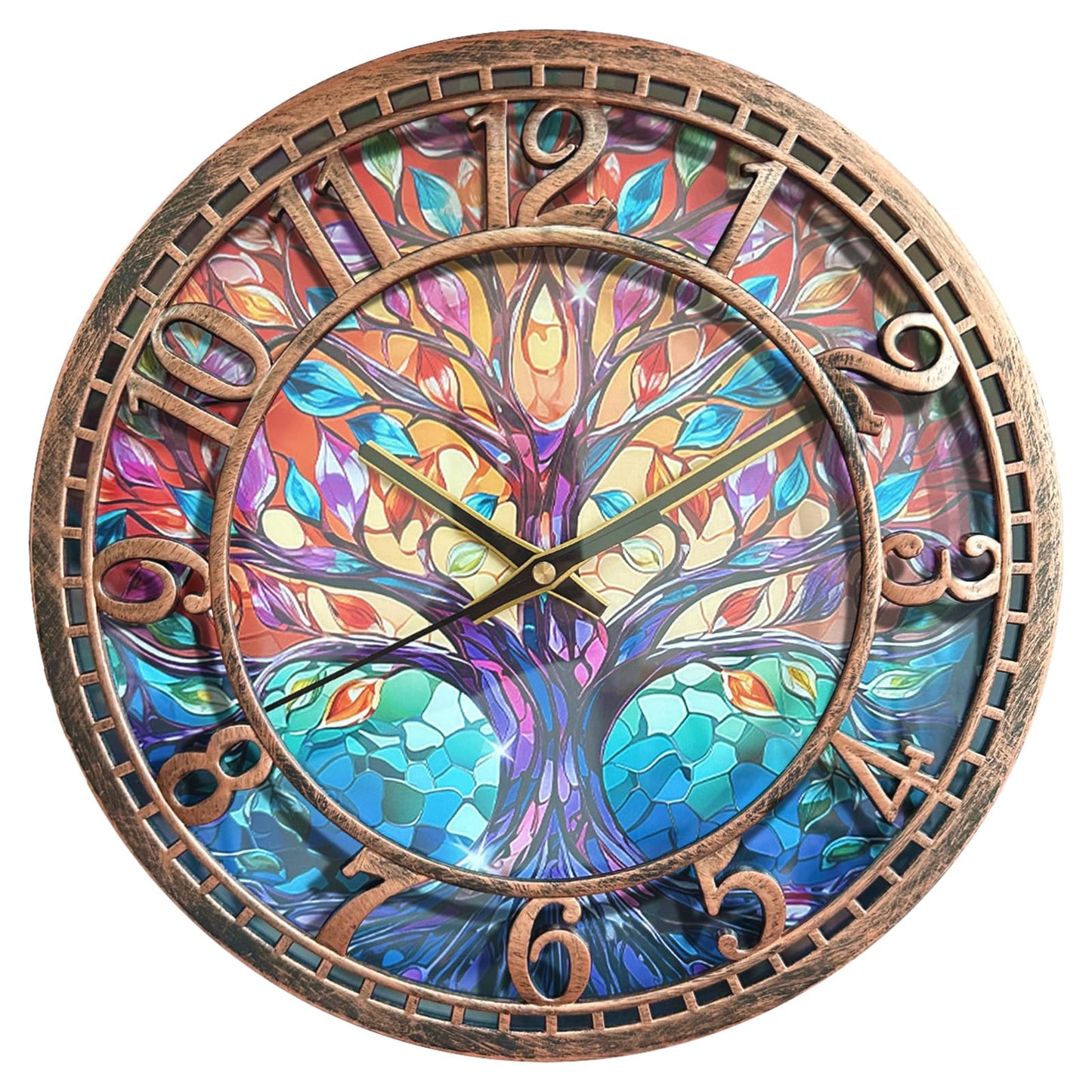 WANGIRO Tree of Life Wall Clock 12inch Silent Movement Non-Ticking Clock Precise Timekeeping Wall Clock Suitable for Living Rooms Bedrooms Offices Ideal for Home Decor Gifts Antique Copper