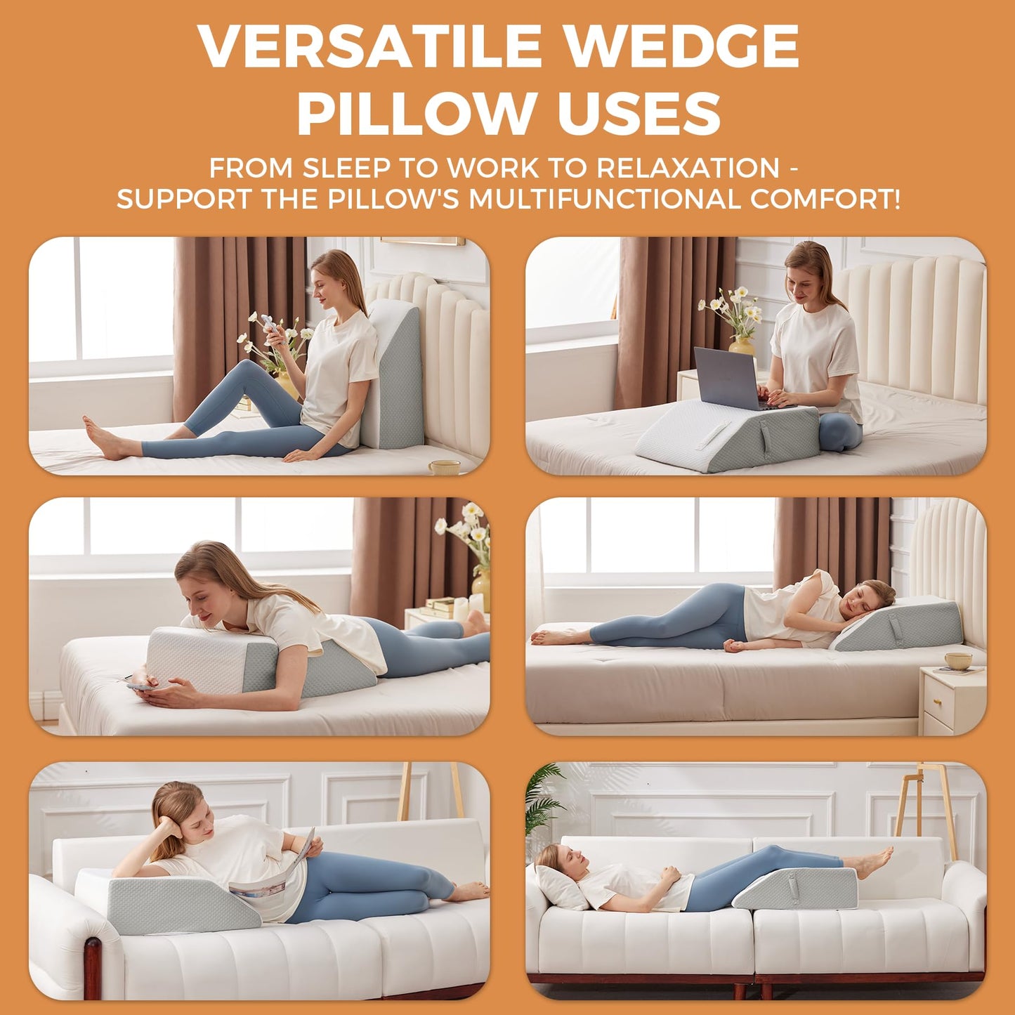 BIEEZZK Leg Pillow Elevation Blood Circulation, Leg Elevating Pillows for After Surgery, Sleeping, Memory Foam Wedge Pillow for Legs Swelling, Foot Knee Pillow for Back Pain, 23.6×16.8×8in, White/Grey