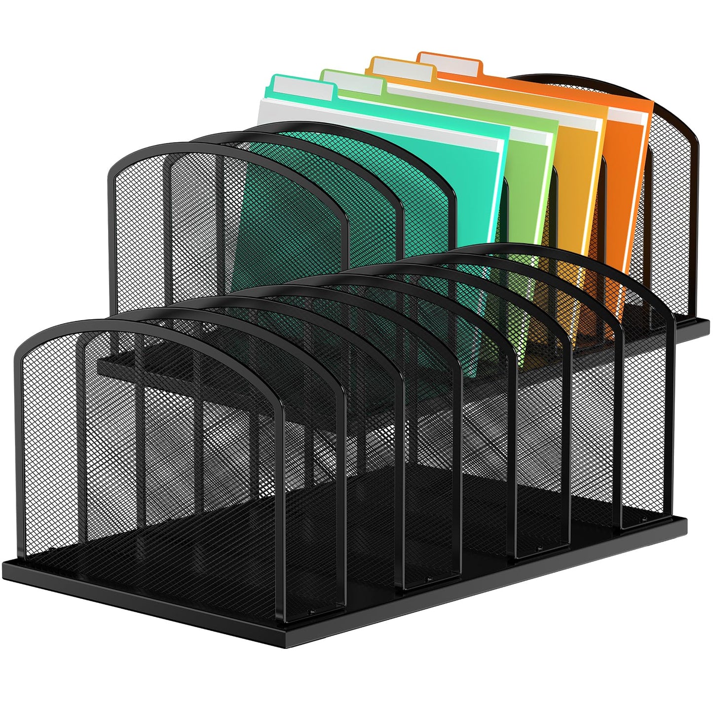 MINDEPOT Desk File Organizer 7 Sections Upright Mesh File Sorter Organizer for Desk, Office Organization File Holder for Home, Office & Classroom (Black, 2Pack)