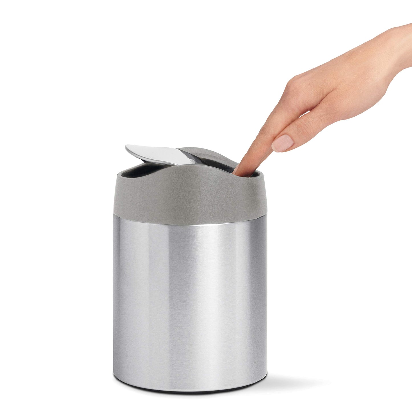 simplehuman Mini Countertop Trash Can, 1.5L / 0.4 Gallon Compact Vanity Trash Can, Balanced Swing Lid, Brushed Stainless Steel