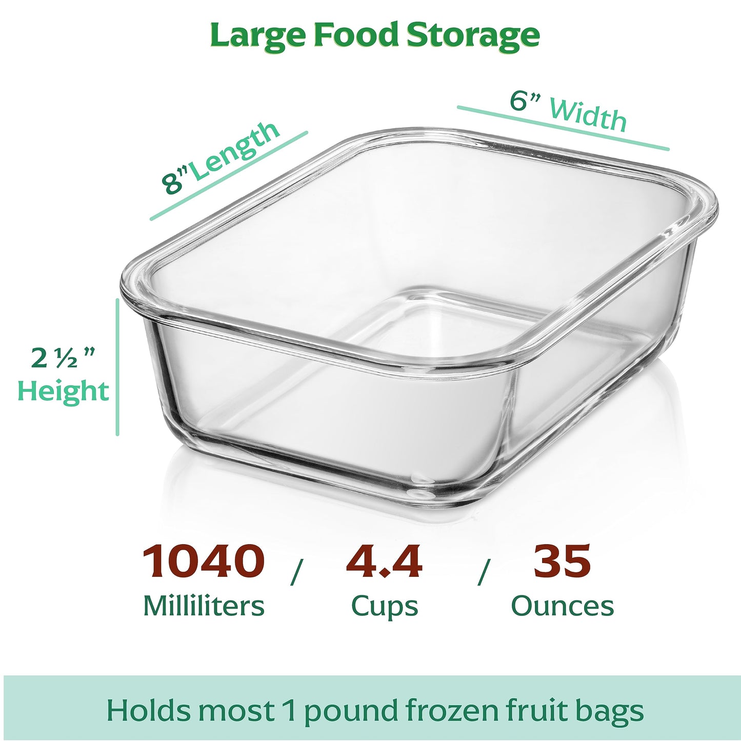 Fusion Gourmet 8 Pack 35 oz Glass Storage Containers with Lids - Airtight, Leakproof, Oven, Microwave & Freezer Safe, Stain & Odor Resistant, Reusable Meal Prep Containers (16-Piece)