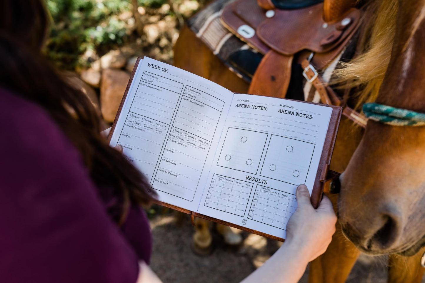 Starkenburg Company Barrel Racing Record Book, Barrel Racing Gifts for All Ages, 50 Plus Rodeos, Barrel Racing Tips, Barrel Racer Schematics, Goal Setting, Hardcover with Premium Western Styled Pages