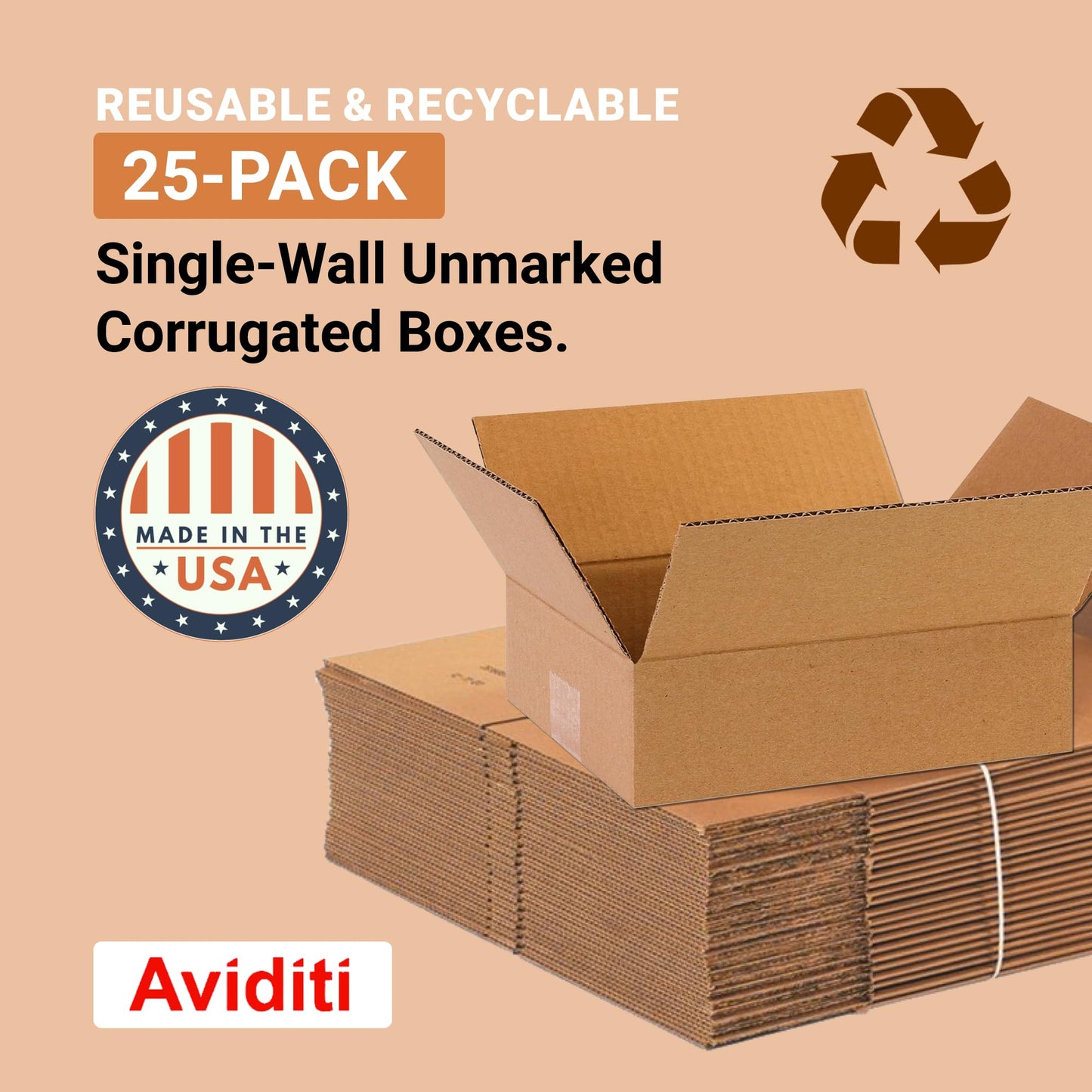 BOX USA Shipping Boxes Flat 10"L x 8"W x 3"H 25-Pack - Corrugated Cardboard Box for Moving, Mailing, Packing, Packaging and Storage