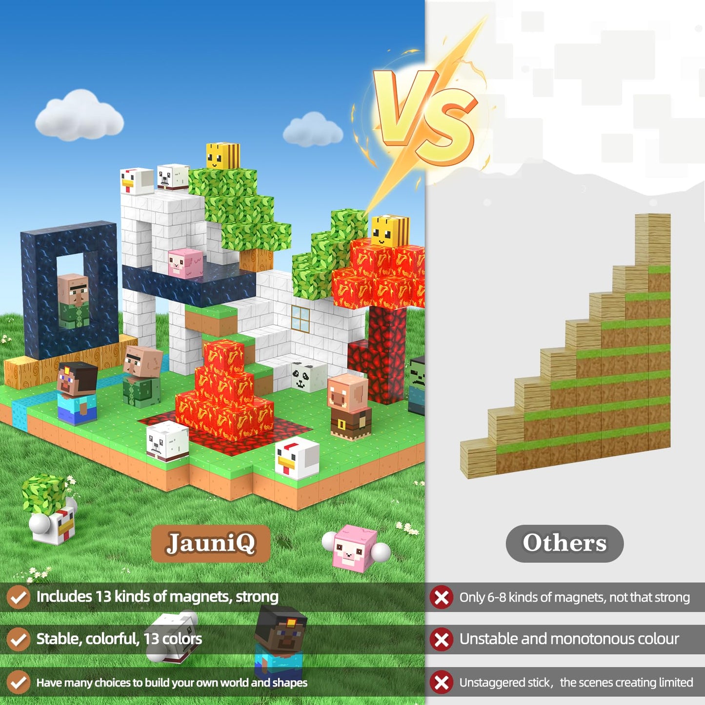 Magnetic Blocks 150 Pcs Building Toys Gifts Construction Toys for 3 4 5 6 7 8 Year Old Boys & Girls, STEM Montessori Sensory Creative Kids Toys