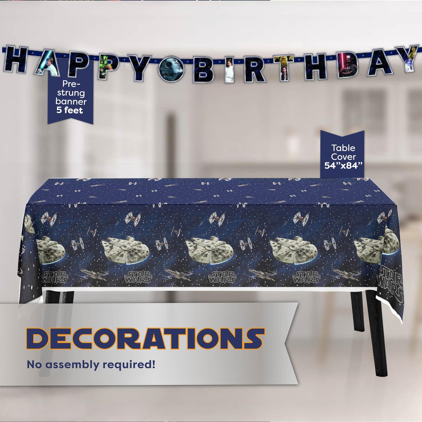 Star Wars Birthday Decorations | Serves 16 | Banner, Tablecloth, Plates, Napkins, Sticker | Star Wars Party Decorations