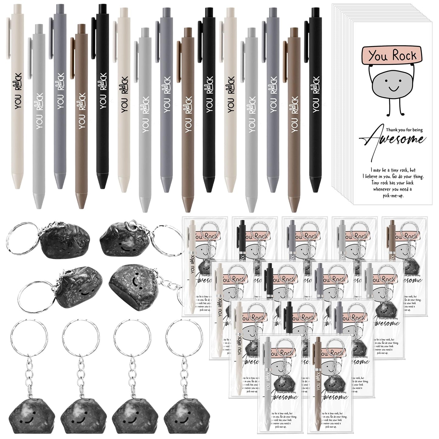 Sayglossy 50 Set Teacher Appreciation Inspirational Gifts Bulk You Rock Gifts Pens Sets Motivational You Rock Ballpoint Pens Keychain Bookmark Office Gift for Team Employee Staff Nurse Appreciation
