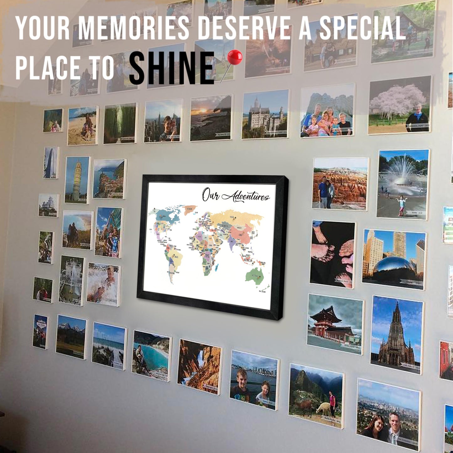 flinelife World Map Pin Board,12X10, World Travel Map With Pins, Perfect For Couples or Retirement Gift