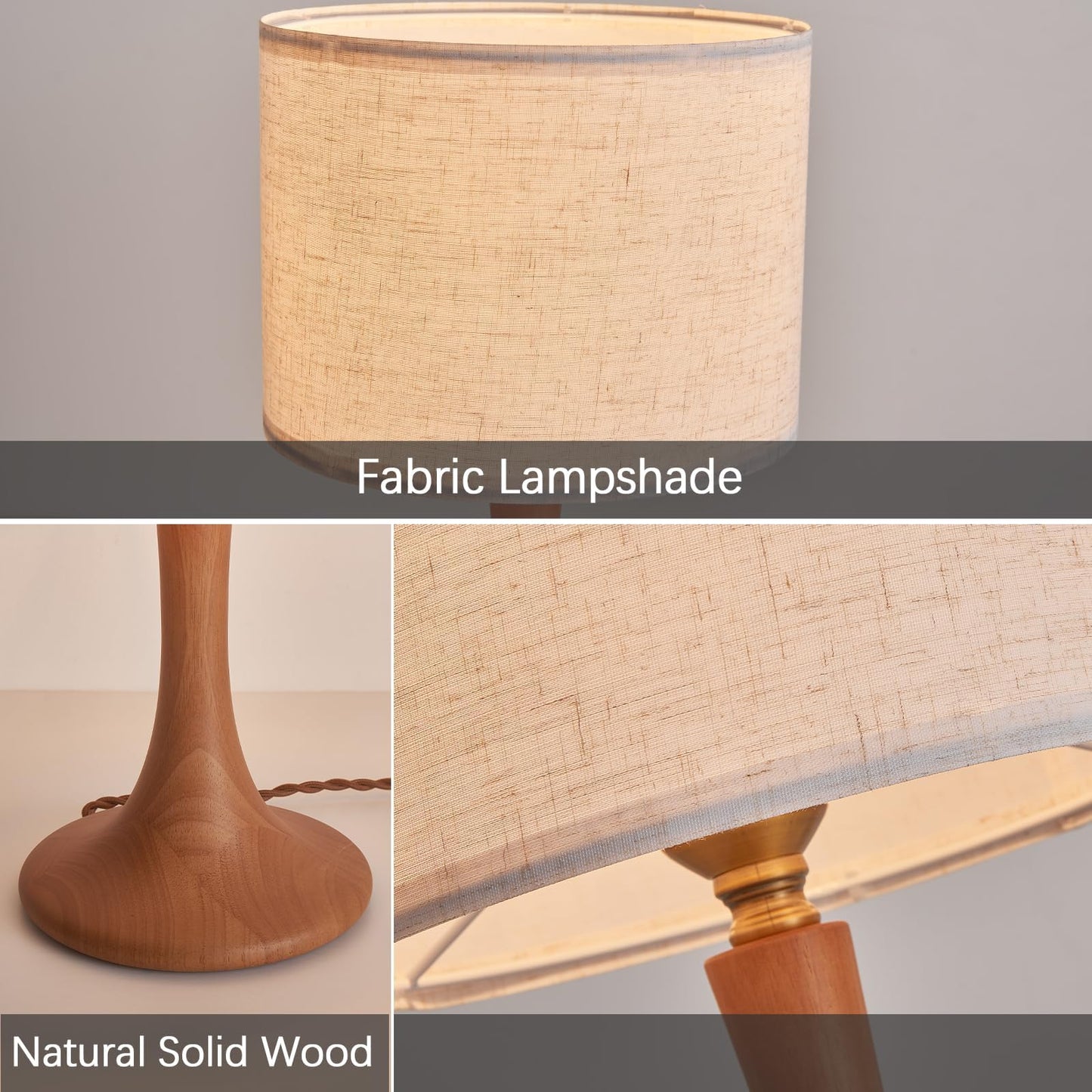 NUSRAN Bedside Table Lamp for Bedroom, Nordic Plug in Fabric Shade & Solid Wood Base Desk Lamp, Plug & Play Natural Wood Nightstand Lamp for Living Room, Office, Switch Power Cord 【Bulb Not Included】