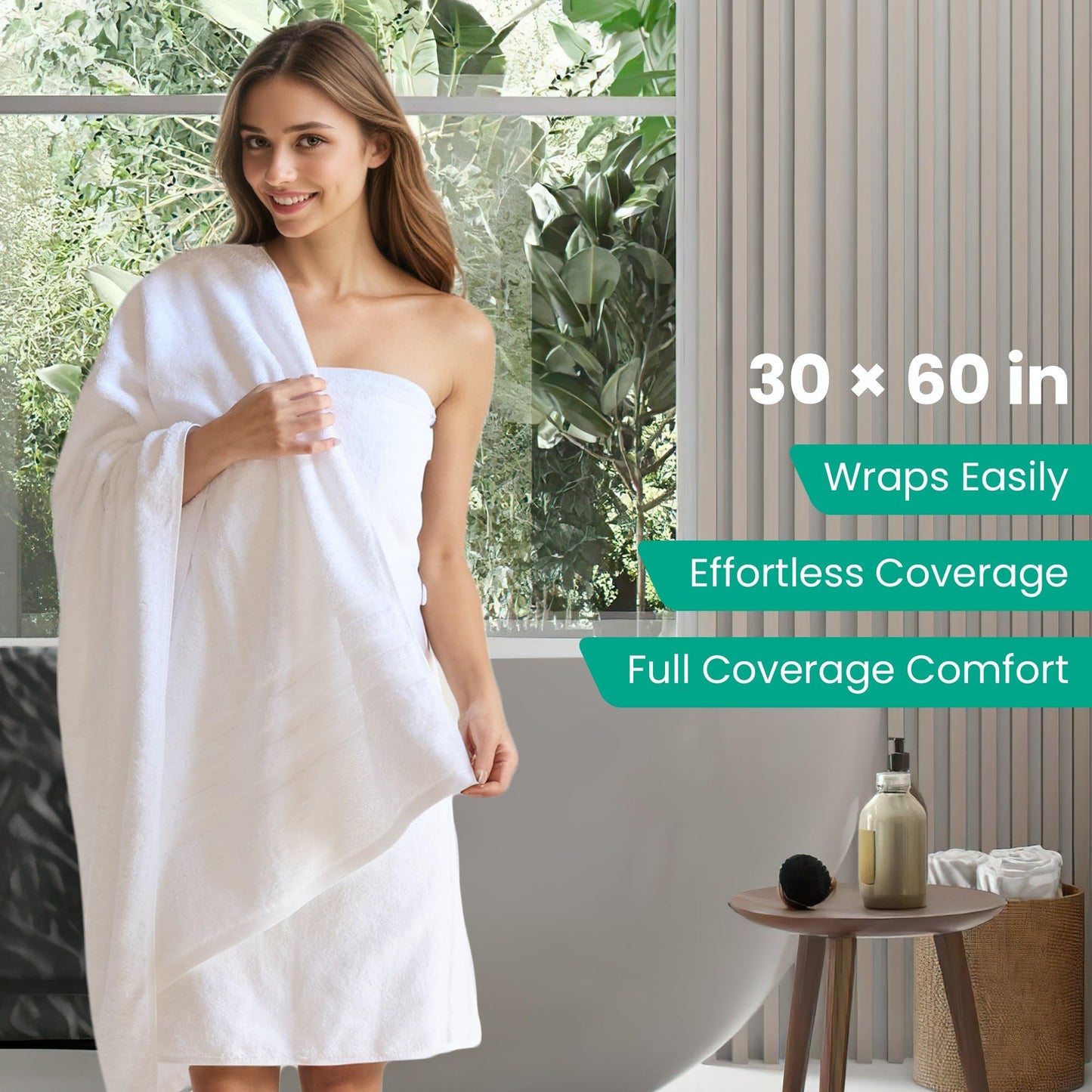 Velqora Bath Towels 4 Pack, Large 30 x 60 Inches, 100% Cotton, Soft & Absorbent Bathroom Towels for Everyday Use, White