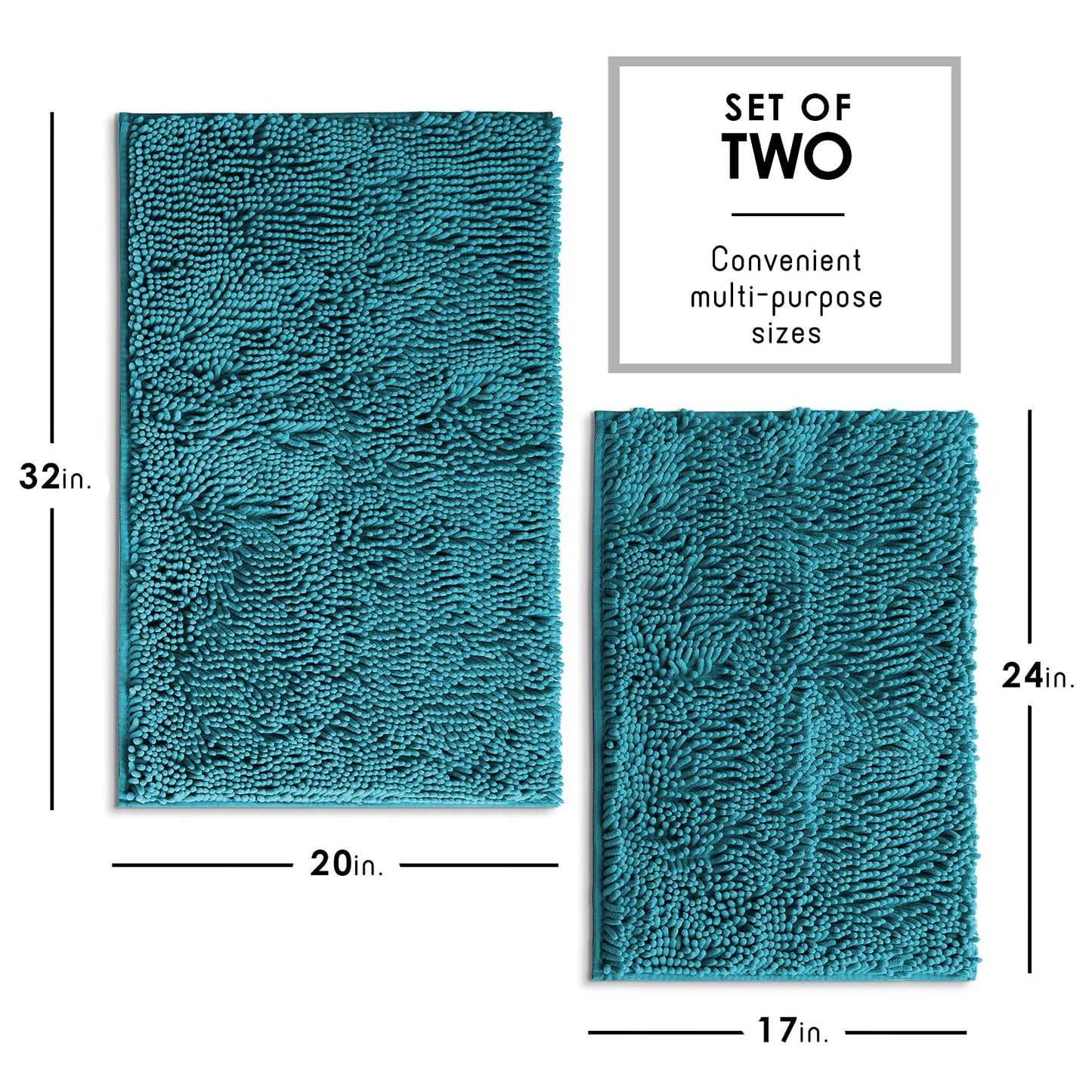 Hearth & Harbor Bathroom Rugs, Chenille Bath Mat - Machine Washable Bath Mats for Bathroom Non-Slip Backing Rubber, Quick Dry Bathroom Mat