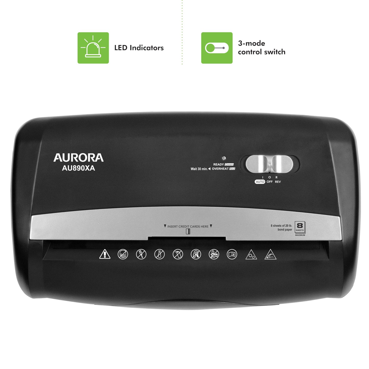 Aurora AU890XA 8-Sheet Crosscut Paper and Credit Card Shredder with Wastebasket
