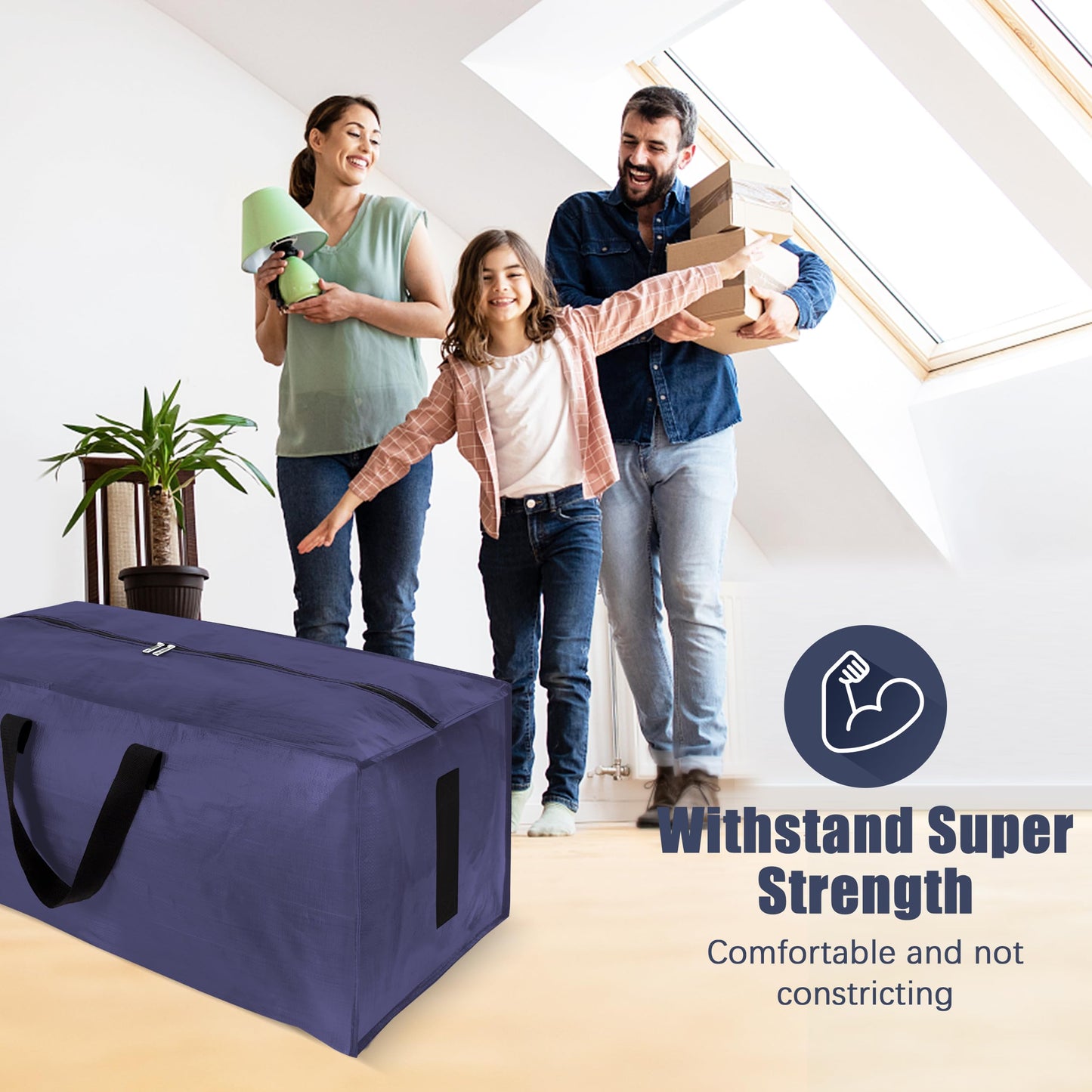 HOMESURE 8 Pack Large Strong Moving Bags with Zippers & Carrying Handles - Water-Resistant - Heavy Duty Storage Tote for Space Saving, Fold Flat, Alternative to Moving Box (Blue)