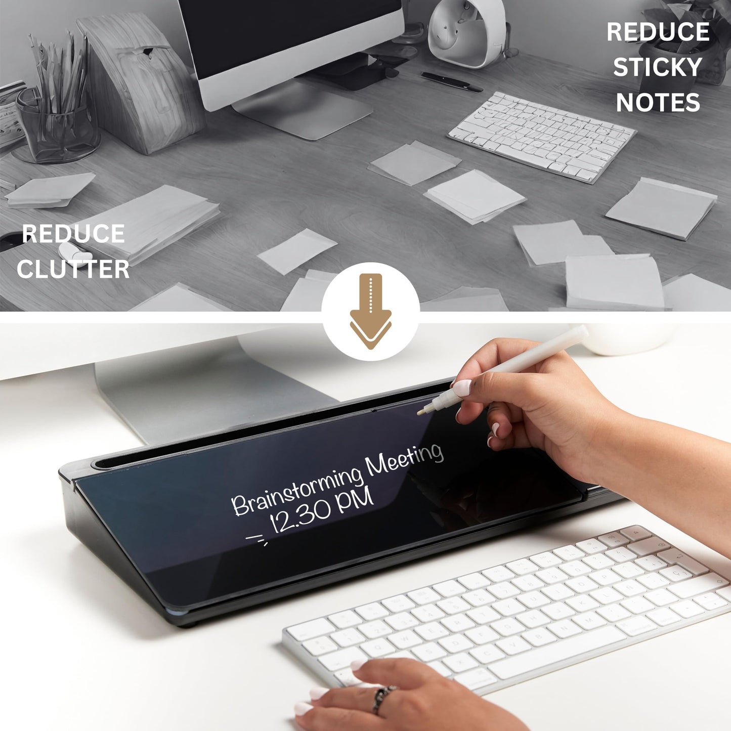 Garood Desktop Whiteboard Black with Wireless Charger Adapter Included Desk Buddy Charging Desktop Whiteboard Keyboard Glassboard Dry Erase Board Dry Erase Accessories 15.8X7X2 inches