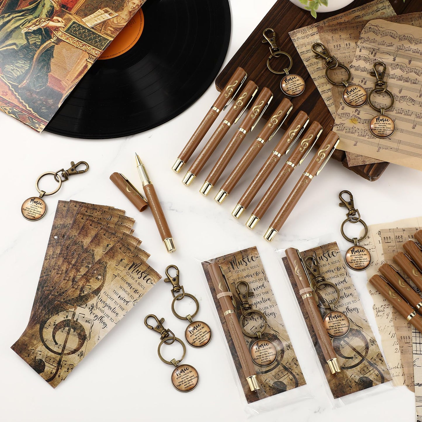 Spakon 30 Sets Music Gifts Set Music Themed Thank You Gifts Keychains Pens Bookmarks Opp Bags Sets Musician Appreciation Gift for Teacher Choir Employee Coworker Social Worker