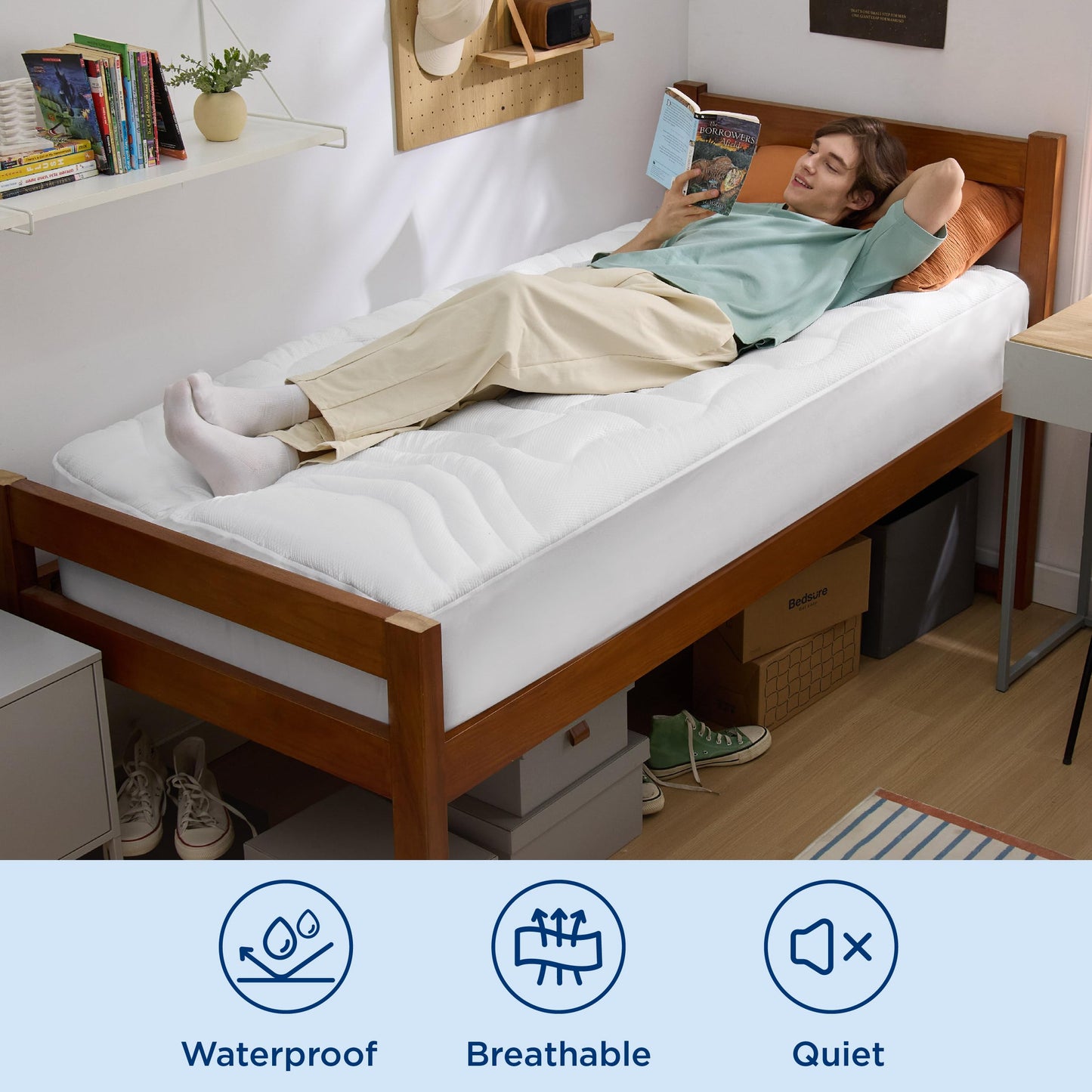 Bedsure Twin XL Mattress Protector Waterproof - Extra Long Twin Waterproof Mattress Topper Pad for College Dorm Essentials, Noiseless Bed Cover Padded with 8-21 Inches Deep Pocket,White, 39x80 Inches