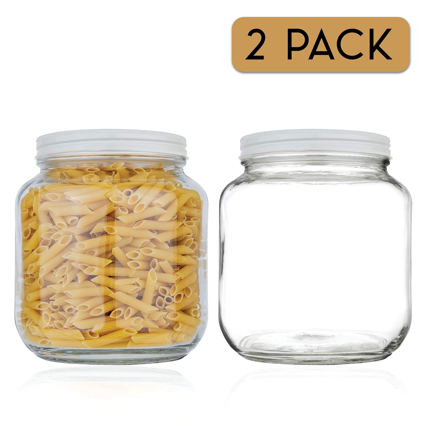 64 oz Mason Jars Wide Mouth - 1/2 Gallon Glass Jar with Lid - Large Mason Jar for Canning, Brewing, Pickling, Storage - Big Mason Jar Made in USA (2 Pack)