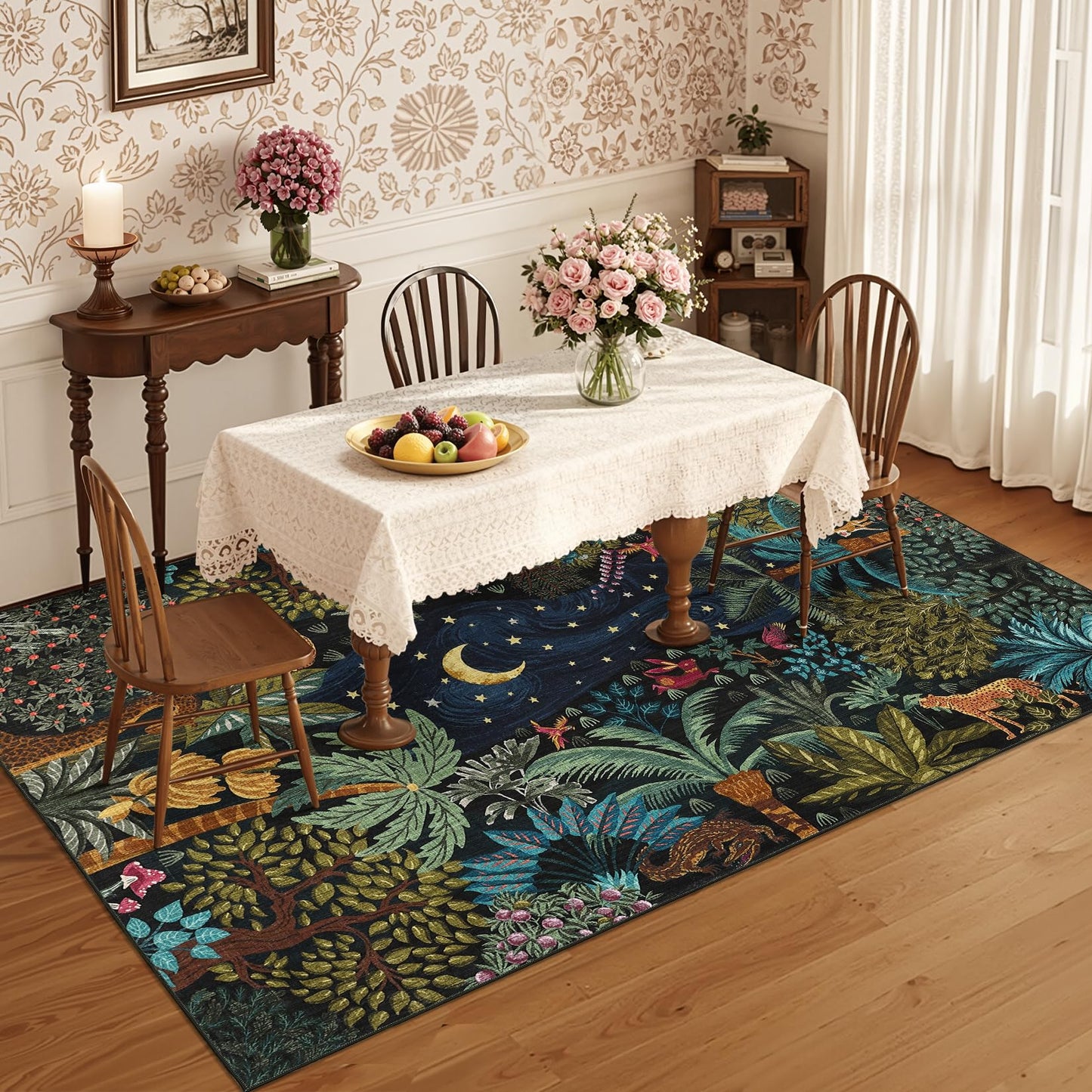 GarveeHome 5x7 Jungle Area Rug Washable Rugs for Living Room Bedroom, Soft Low Pile Non Slip Accent Floor Mat Animal Print Throw Rug Indoor Carpet Dining Room Playroom