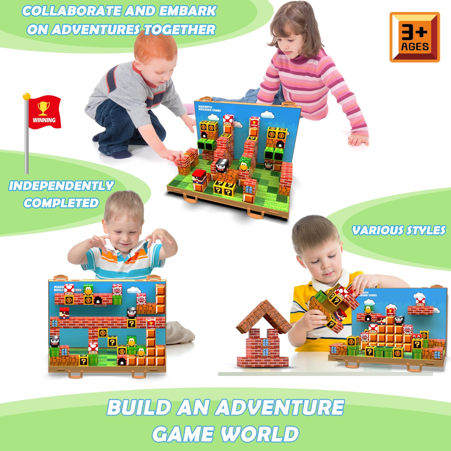 Magnetic Blocks, Build 3D Magnet Building Toys World with Magnetic Tiles, Foldable Magnet Board, STEM Sensory Toy for Kids, Toy Building Sets Gifts for Age 3 4 5 6-10 Year Old Boys Girls