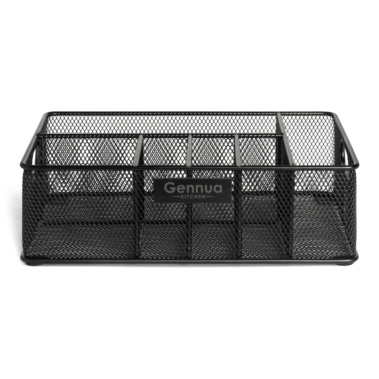 Gennua Kitchen Paper Plate Organizer for Cabinet, Counter, Picnics, Parties & More, Extra Large Utensil Caddy Crafted of Thick Iron Mesh With 6 Compartments for Paper Plates & Plastic Silverware