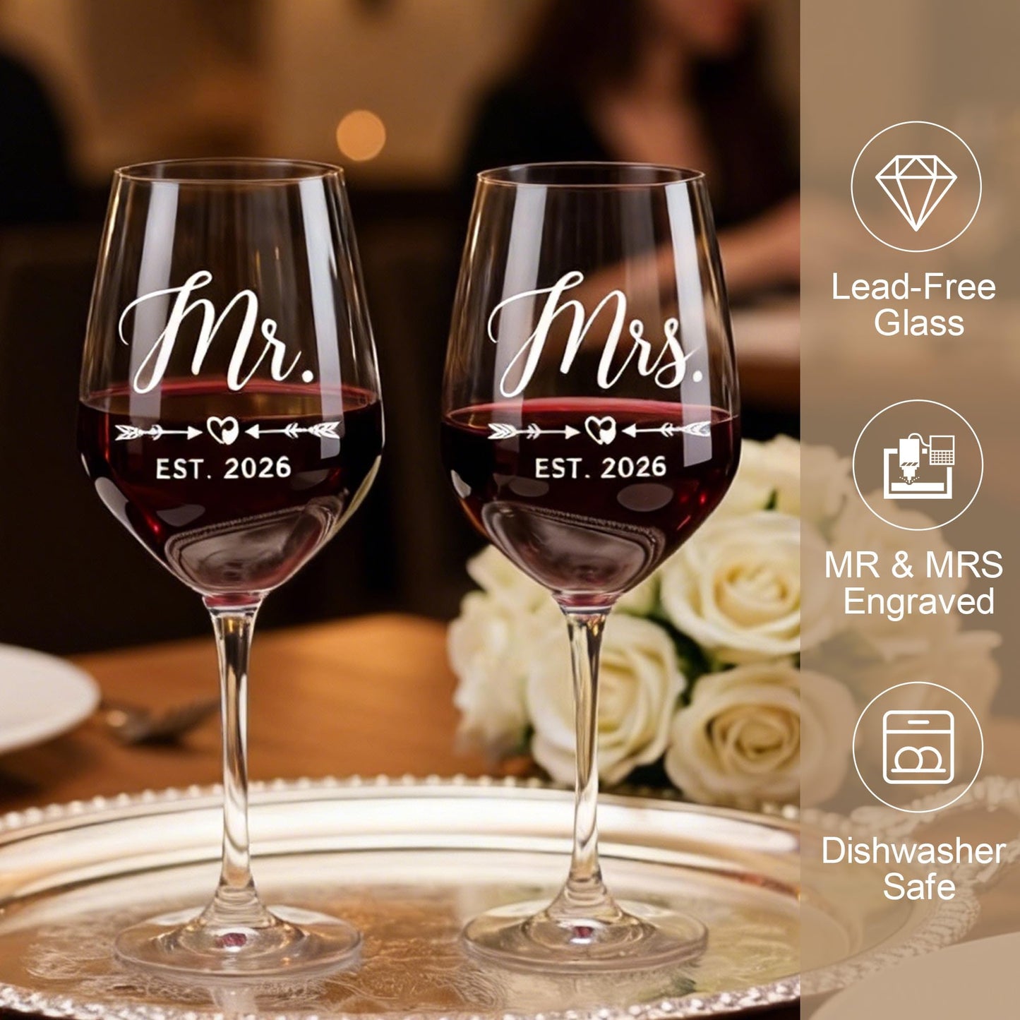 Verouis Wedding Gifts for Couples 2026 Mr and Mrs Engraved Wine Glasses Engagement Gift for Newlywed Bachelorette Bridal Shower Gifts for Bride and Groom Present for Bride To Be His and Hers